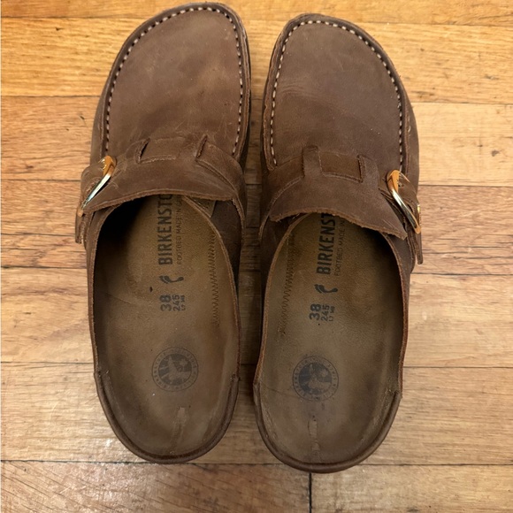 Birkenstock Brown Leather Mules with Adjustable Buckle Strap - Picture 3 of 4